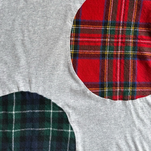 Vintage COMME DES GARCONS Gray Long Sleeve T Shirt with Round Plaid Patchwork -M - Picture 7 of 11